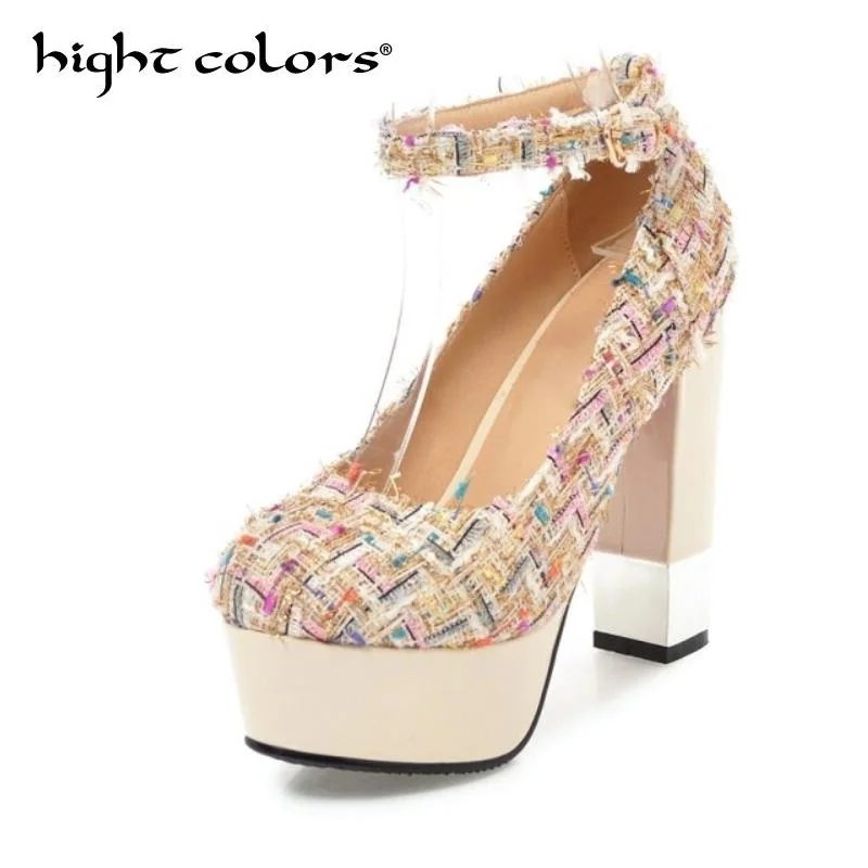 

2019 New Fashion Platform Pumps For Women Ankle Strap Round Toe Thick Heels Sexy Party Shoes Ladies Extreme High Heels Pumps