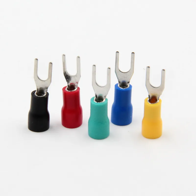 

100PCS 5 Colors Insulated Fork Cable Wire Terminal Connector Assortment Kit Electrical Crimp Terminal SV