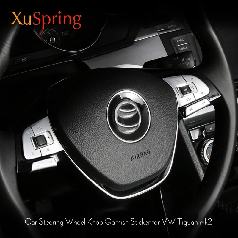 

For VW Tiguan 2016 2017 2018 2019 mk2 Car Chrome Steering Wheel Key Button Knob Trim Cover Stickers Styling Accessories 6pcs/set