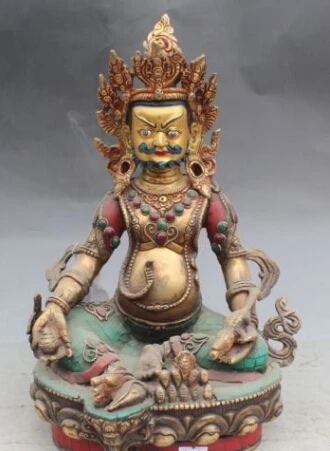 

JP S0023 Nepal Tibet Bronze Turquoise Red Coral Yellow Jambhala Wealth God Buddha Statue