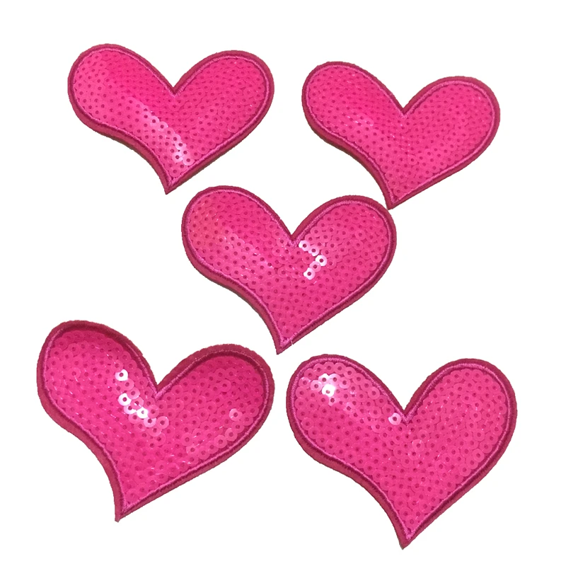 10 Pieces/lot Small Pink Heart Sequined Iron on Patches for Clothes