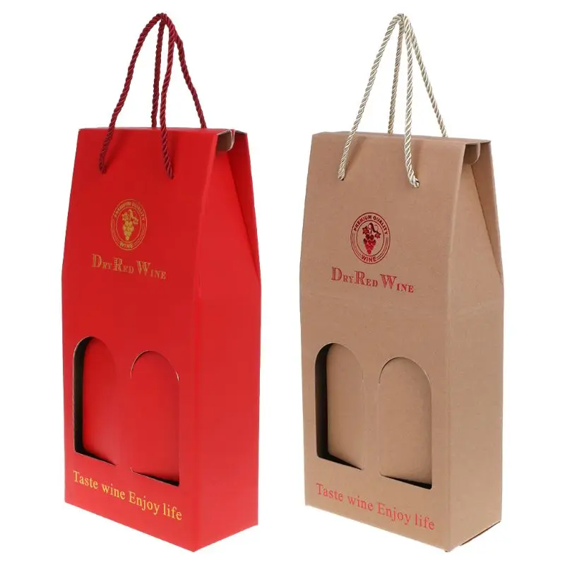 Us 3 55 23 Off Corrugated Kraft Paper Double Wine Bottle Bag Carrier Gift Ng Box Alcohol Liquor Holder In Other Bar Tools From Home Garden On