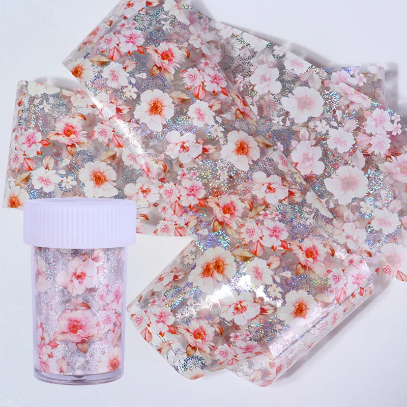 

Pink Flower Holographic Starry Nail Foil Nail Art Transfer Sticker 4*100cm Manicure Tips Decoration 1 Roll