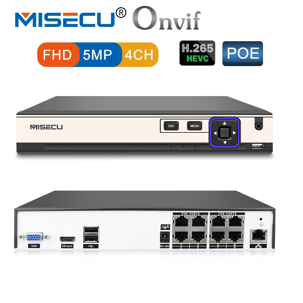 Misecu 4 К 48 В POE H.265/H.264 NVR 4*5 м/8*4 м/4*3 м/16*960 P P2P RS485 IEE802.3af CCTV ONVIF 5 м воспроизведения Hi3798M