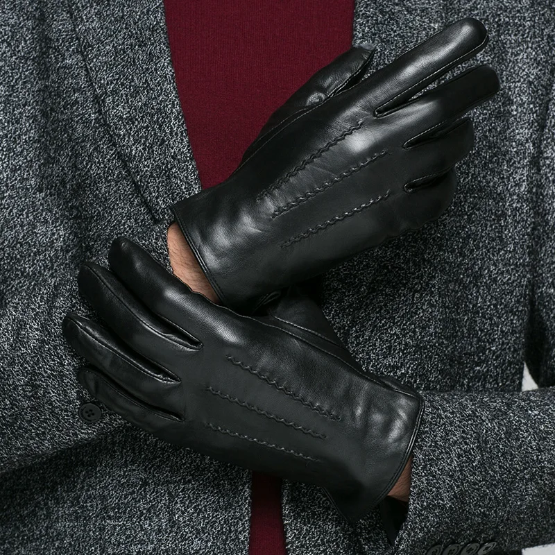 Klss Brand Genuine Leather Men Gloves Autumn Winter Warm Thicken High Quality Goatskin Glove Comfortable Casual J54