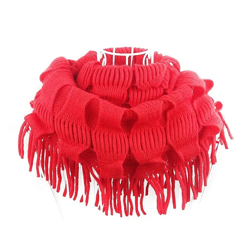 Горячая Новая мода женская зимняя теплая вязаная многослойная бахрома кисточка Шея Круг шаль Снуд шарф-хомут - Цвет: Красный
