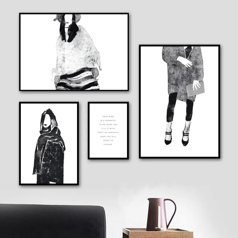 Fashion Lady Quotes Wall Art Canvas Painting Nordic Posters And Prints Abstract Black White Pictures For Living Room Decor|Рисование и