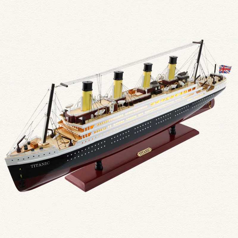 30-100CM Wooden Titanic Cruise Ship Model with LED Lights Decoration Wood Sailing Boat Craft Creative Home Living Room Decor