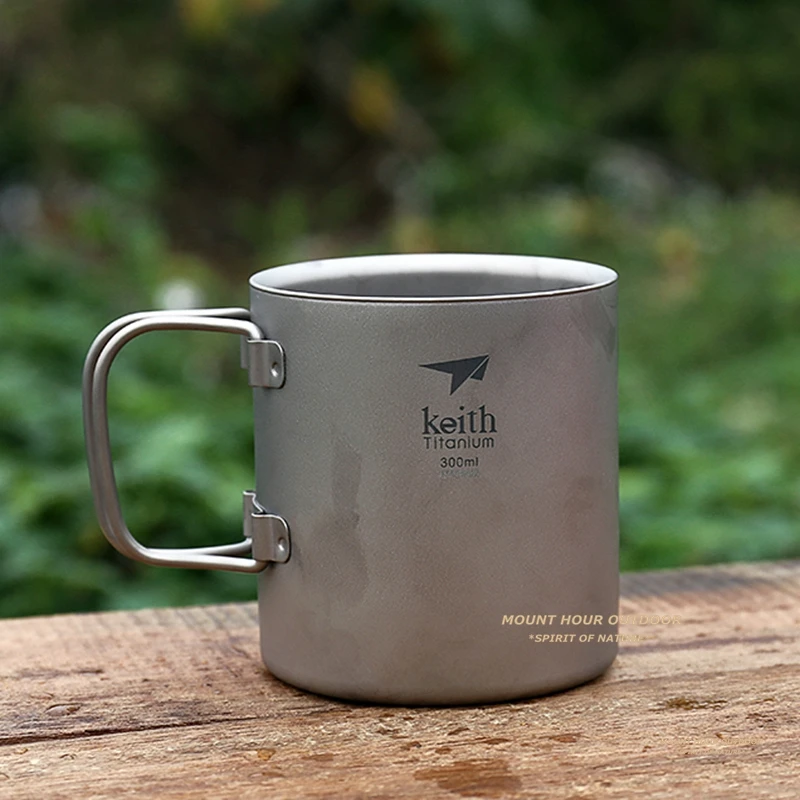 Keith doble pared de titanio taza aislada con titanio agua tapa tazas mango plegable Camping al aire libre utensilios vajilla