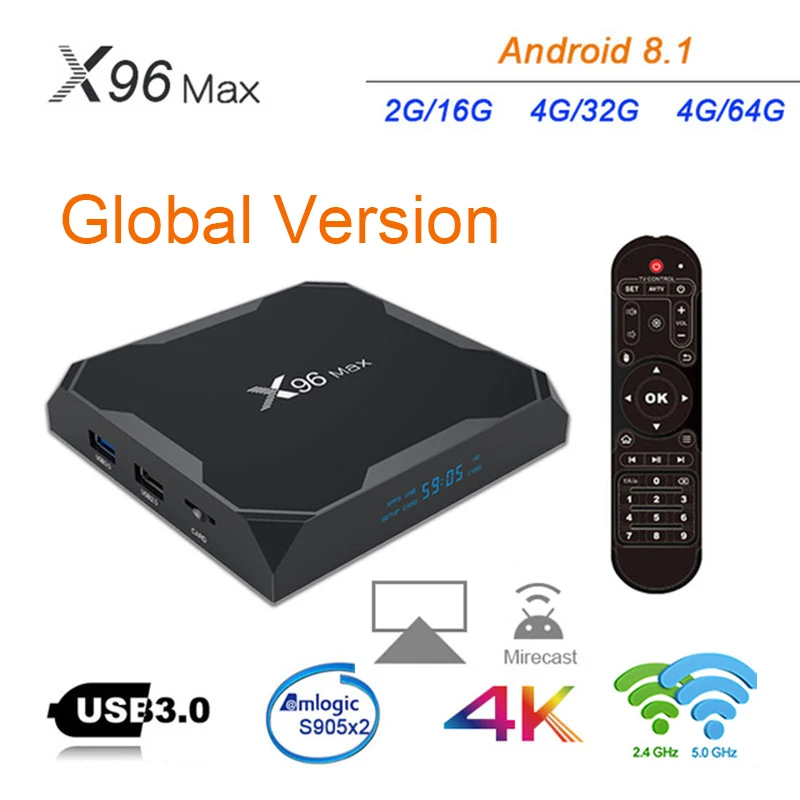 Приставка Смарт ТВ X96 MAX Android 8 1 4 ядра + 64 ГБ 2 4/5 ГГц Wi Fi|ТВ-приставки и медиаплееры| |