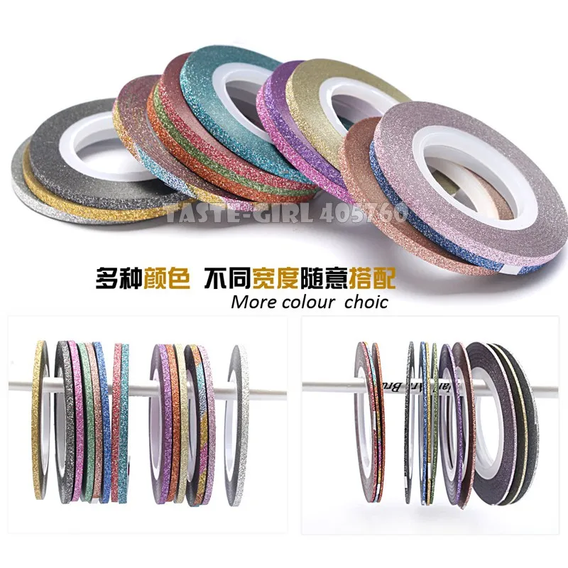 

1 Roll 1mm 2mm 3mm Glitter Frosted Texture Nail Art Striping Line Adhesive Sticky Tape Metallic Yarn Decoration Sticker