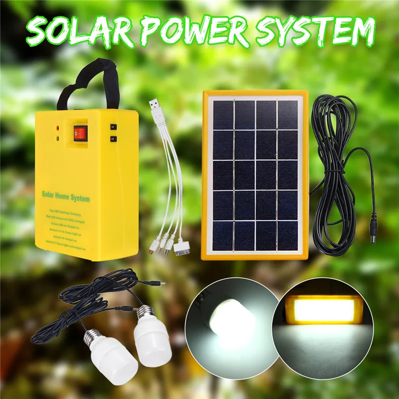 

Portable Solar Panel Power Generator LED Light USB Cable Charge Emergency System Kit with 2Bulbs 3 gear dimming for Home Outdoor