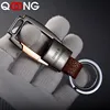 QOONG 2022 High-Grade Alloy Genuine Leather Men Keychain Bag Pendant Elegant Business Car Key Chain Ring Holder Jewelry Y58 ► Photo 2/6