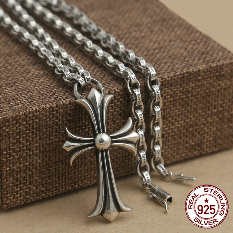 

100% S925 sterling silver men's necklace personality fashion retro jewelry domineering punk style cross shape send lover's gift