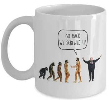 

Go Back We Screwed Up - Evolution Anti-Trump Liberal Mug - Funny Tea Hot Cocoa Coffee Cup - Novelty Birthday Christmas Gag Gifts
