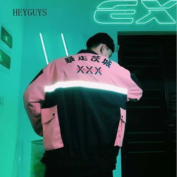 

NAGRI New Side Pockets 3M Reflective Windbreaker Track Jackets Streetwear Mens 2018 Hip Hop Full Zip Stripe Coats Fashion Male