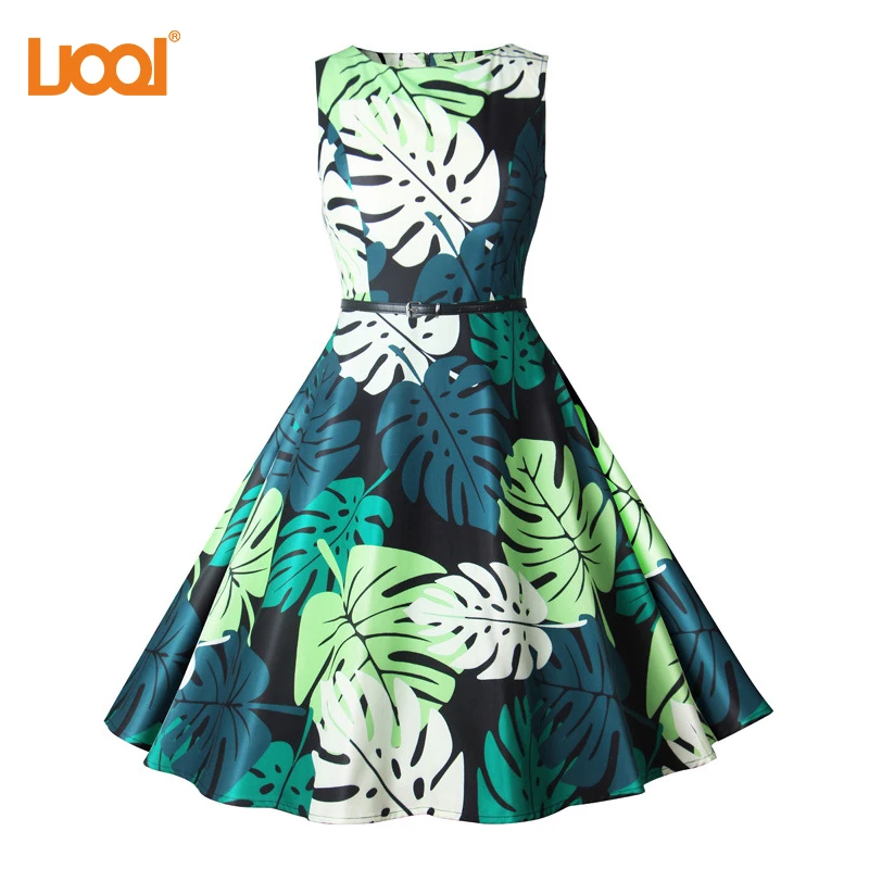 Vestidos винтажное платье Лето Цветочный Принт без рукавов вечерние платья S 50 s 60