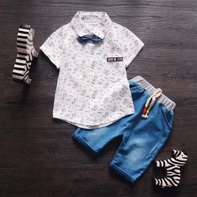 BibiCola new children baby boys summer clothing sets kids tie Cardigan