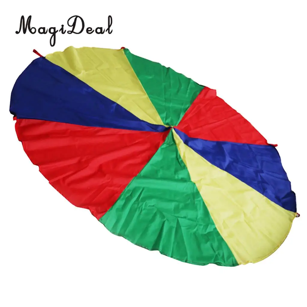 6.5 Feet 8 Handles Children Kids Rainbow Parachute Training Toy Game Colorful for Park Garden Party Picnic Outdoor Indoor Toy