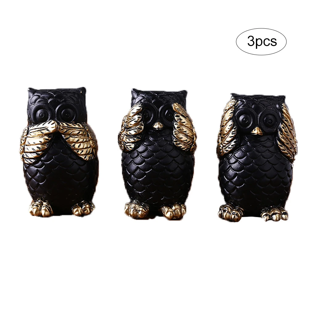 

3Pcs/Set Mini Resin Owls Owl Figurine With Different Gestures Cute Owl Statue Adorable Decoration For Home Office Black