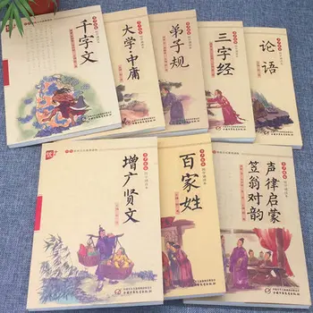

8pcs/set San Zi Jing Three Character Classic Di Zi Gui Qian Zi Wen Analects Pinyin for Kids Children Early Educational Book