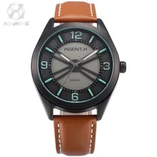 AGENTX Brand Men s Wrist Watches Japan Movement 3D Round Slim Dial Brown Leather Band Casual