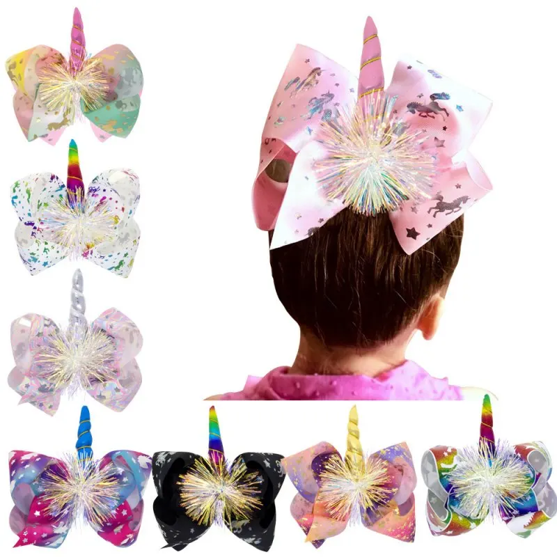 

5PCS/LOT Hot Sell Large Unicorn Gold Bow Children Girls Hair Clip For Kids