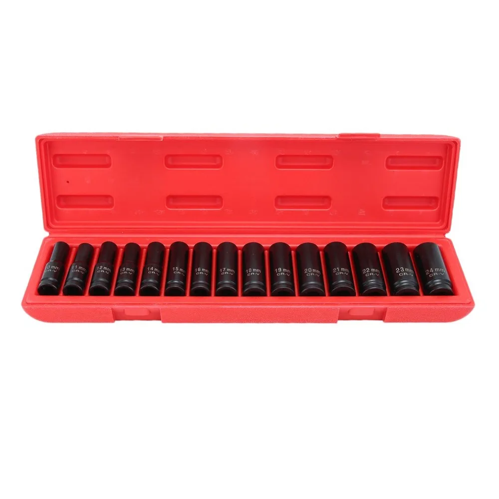 

15 Pcs/Set 1/2 Inch Drive 6 Point Impact Socket Set Chrome Vanadium Steel Metric Tools Garage Workshop Hand Tool Sets
