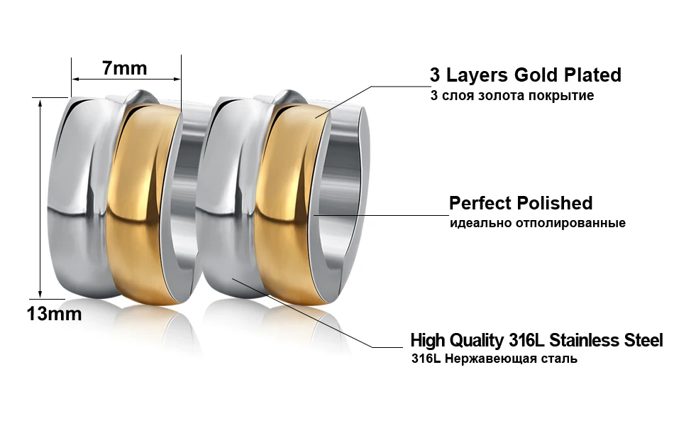 AMOURJOUX модные серьги-гвоздики из прозрачного циркония золотого цвета с матовой поверхностью из нержавеющей стали 316L для женщин и мужчин