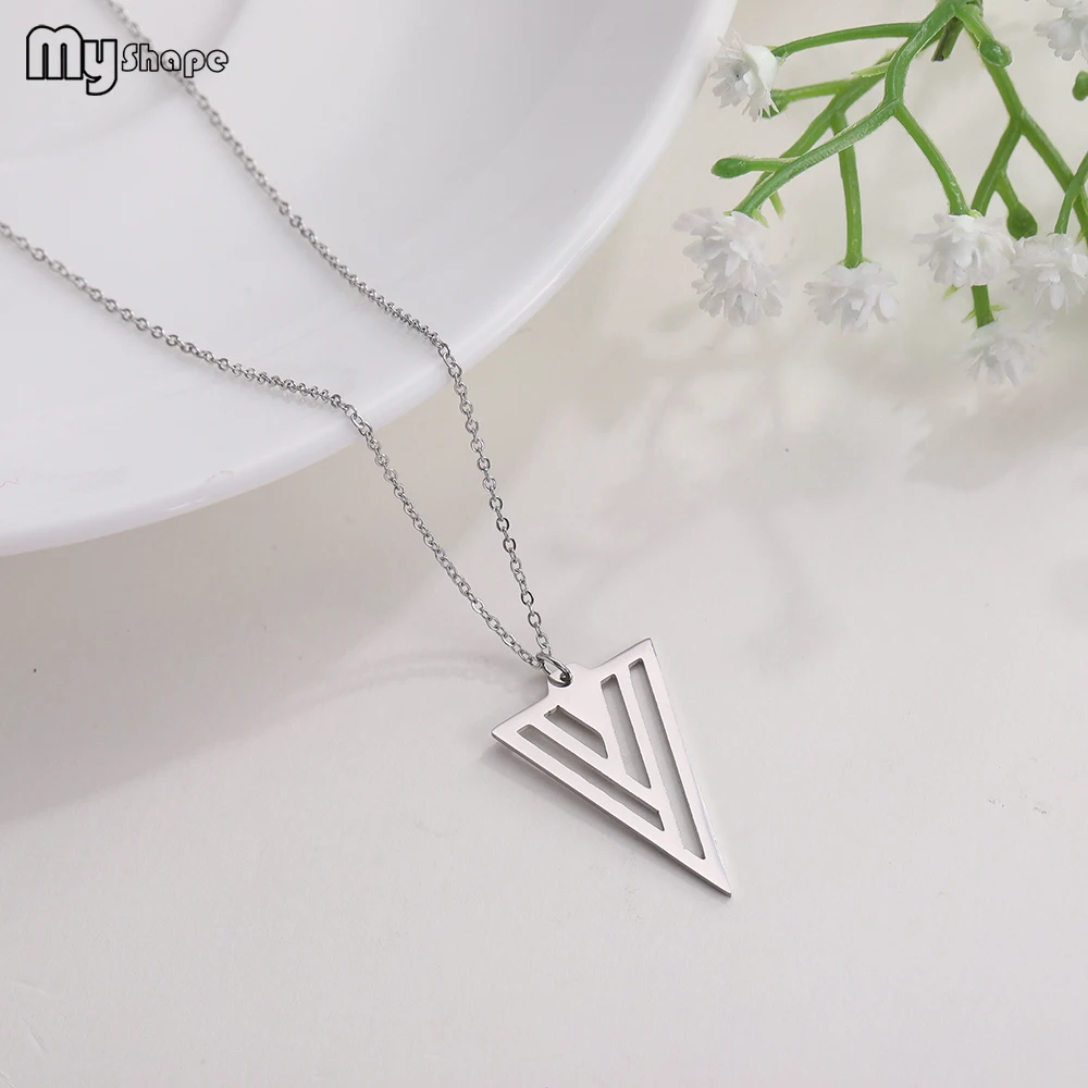 

My Shape Personalized Inverted Triangle Pendant Stainless Steel Girls Necklace Lovers Gifts