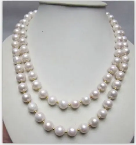 

FREE SHIPPING HOT sell new Style >>>>double strands9-10mm south sea round white pearl necklace18"19