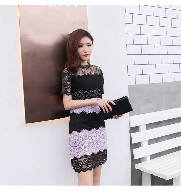 

Fashion 2019 Summer Bodycon Lace Dress Women Sexy Hollow Out Casual Slim Mini Dress Short Sleeve Party Dress
