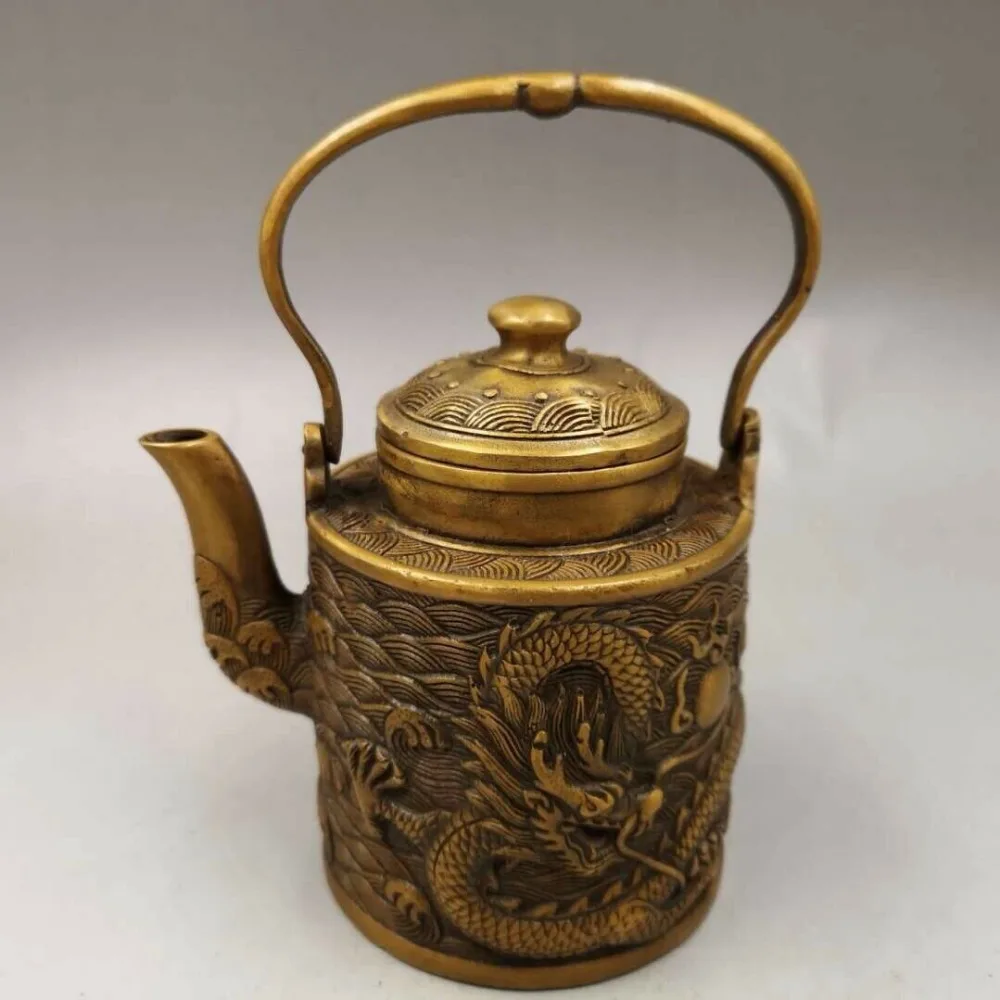 Chinese Antique Old copper hand-made wealth lucky Dragon teapot flagon Chinese Antique Old copper hand-made wealth lucky Dragon teapot flagon