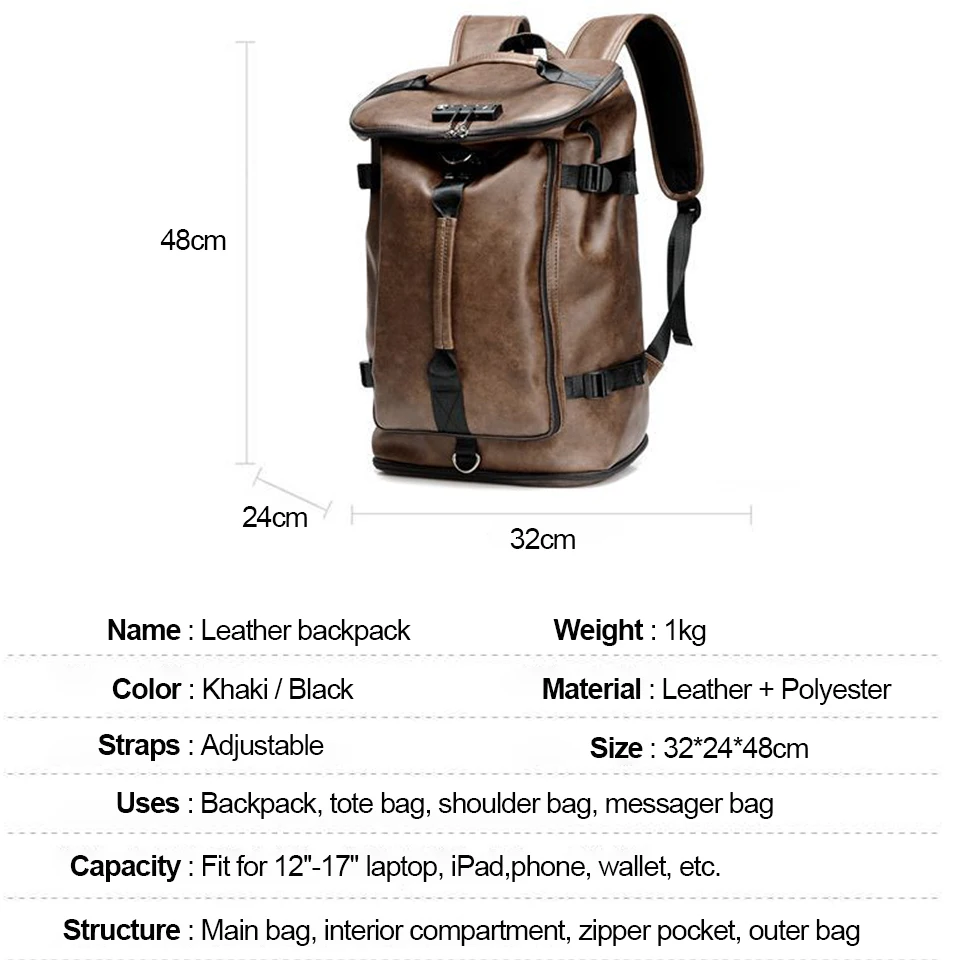 Pu Leather Anti Theft Laptop Backpack Bag 17 Inch 15.6'' Notebook Men Women Backpack Male Waterproof USB Outdoor Travel Bagpack