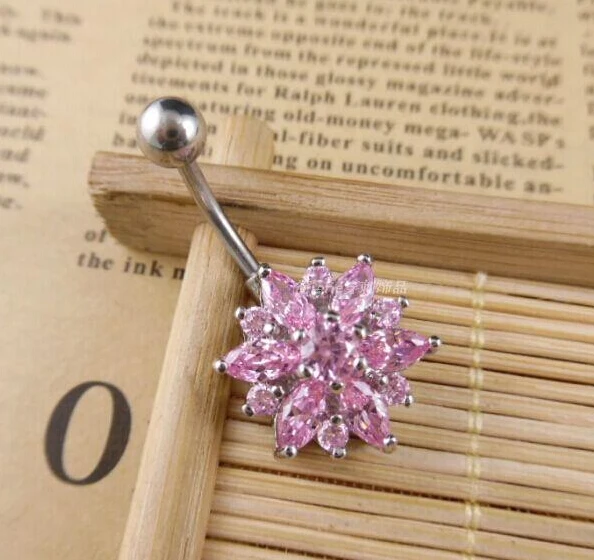 316l medical steel anti allergy Steel Fashion Crystal Flowers Gem