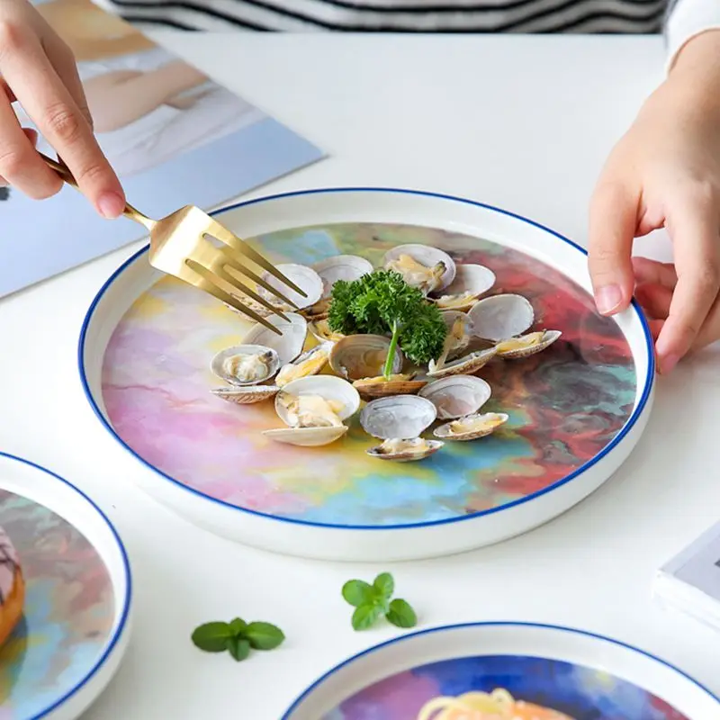 7 или 9 или 11,5 дюймов покраска акварелью обеденная тарелка торговля уникальный ручной краски набор посуды посудомоечная машина микроволновая печь Сейф