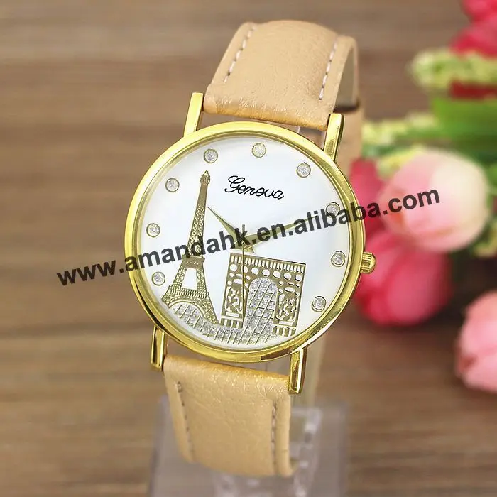 

New Fashion Leather Tower Watches Geneva Women Dress Watches Quartz Watches Men Quartz Hours Wholesale Casual Wristwatches