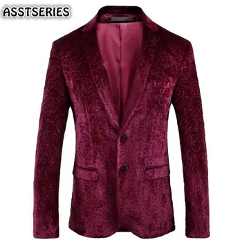 

New Velvet Blazer Male British Style Single Breasted Red Wedding Nightclub Blazer And Jackets Men New Slim Fit Blazers For Man