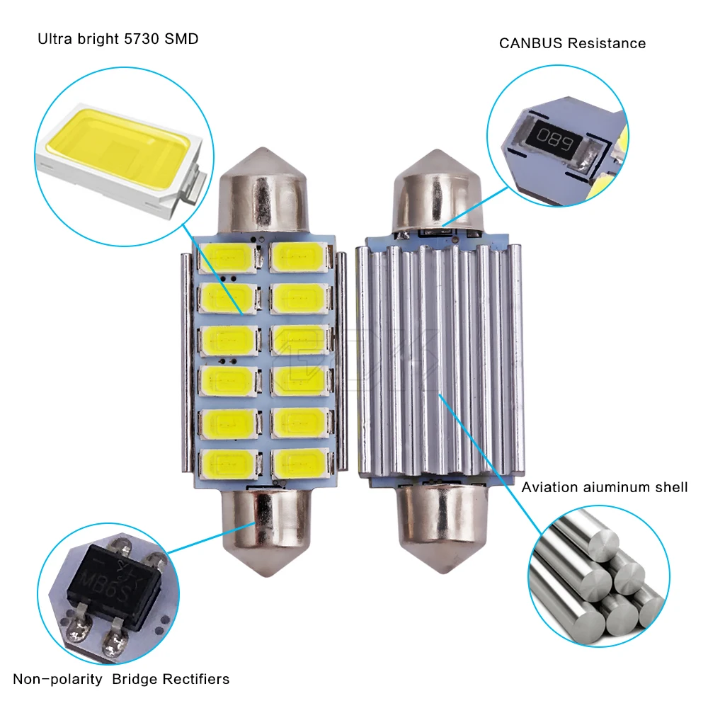 20x Автомобильный светодиодный фестон led c5w smd 12led 42 мм 12smd 5630 5730 гирлянда 41 CANBUS OBC