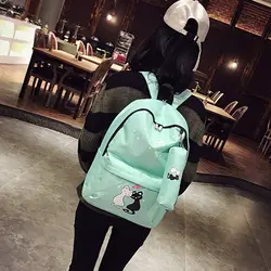 4 шт./компл. Холст Женский рюкзак для девочек милый кот принт Студенческая школьная сумка рюкзак