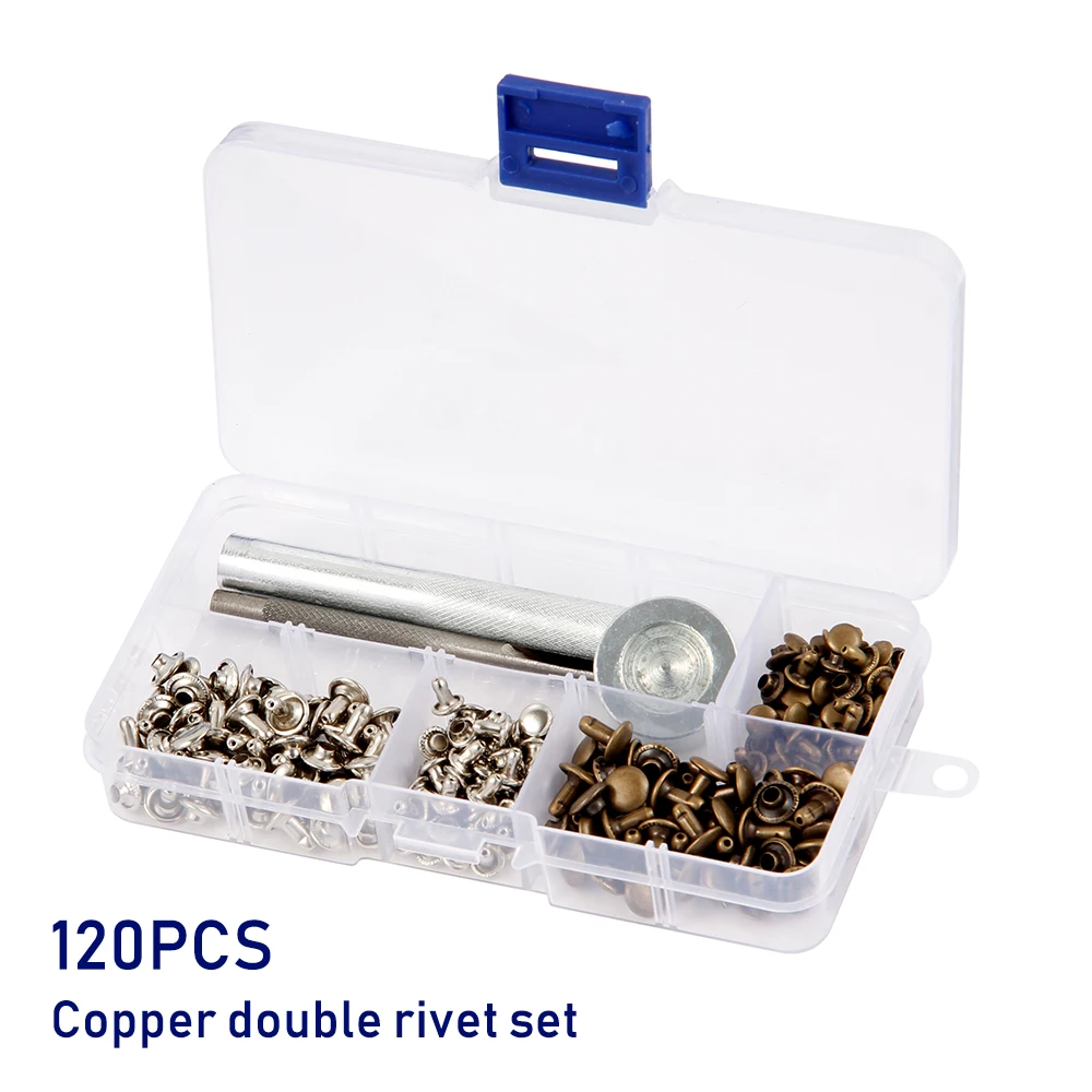 

120pcs New Leather Rivets Set Fixing Tool Kit Single Cap Rivets Tubular Metal Studs for Leather Craft Repairing