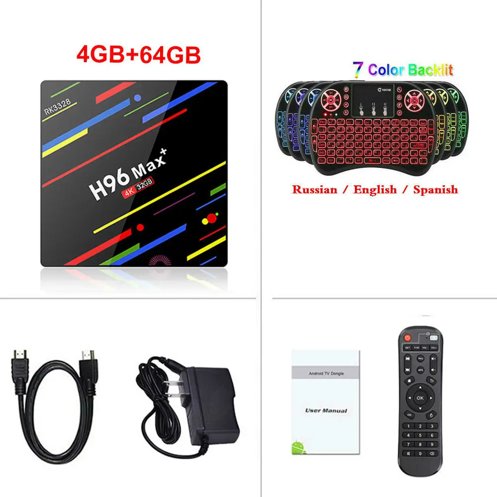 4 ГБ ОЗУ 64 Гб ПЗУ 4K Smart tv Box Android 9,0 H96 MAX Plus RK3328 телеприставка 2,4/5G wifi H96Max+ Youtube медиаплеер 2G16G - Цвет: 4GB 64GB Backlit I8