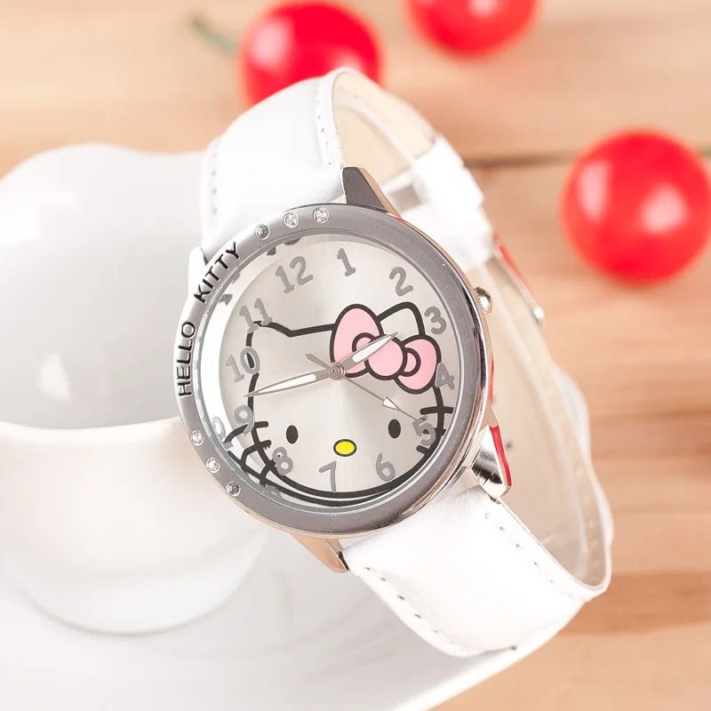 Новые детские часы hello kitty для девочек, кварцевые детские часы с кожаным ремешком, детские часы для девочек с героями мультфильмов, Feminino Relojes Relogio - Цвет: Белый