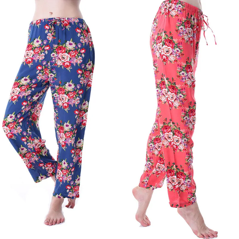 Модные женские брюки для сна, хлопковые удобные шелковые пижамы с цветочным рисунком, брюки, Лидер продаж, женские брюки, халат с принтом, повязка LP