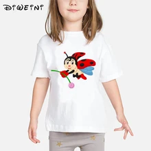 

Ladybug Baby Girls T shirt 2019 Summer Animal Print T-shirts Kids Clothes Child Cartoon White Camiseta 2 to 8 Years Toddler Tops