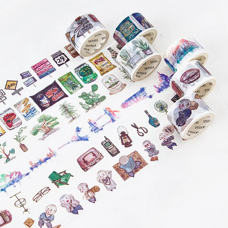 

3-4cm*7m Watercolor city washi tape DIY decorative scrapbooking planner masking tape adhesive tape label sticker stationery