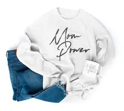 Мама Мощность Hipster хлопковый свитшот Повседневное Графический буквенный лозунг Джемпер белый О-образным вырезом Весна Популярные Мода
