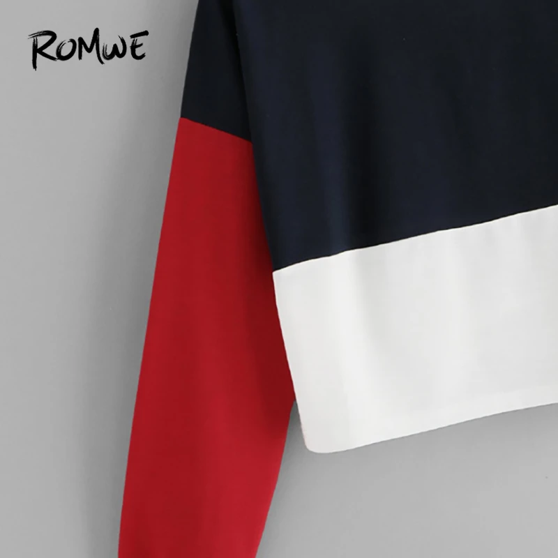 ROMWE Женская толстовка с коротким рукавом и цветными блоками, повседневная осенняя одежда с круглым вырезом и длинным рукавом, женский разноцветный пуловер