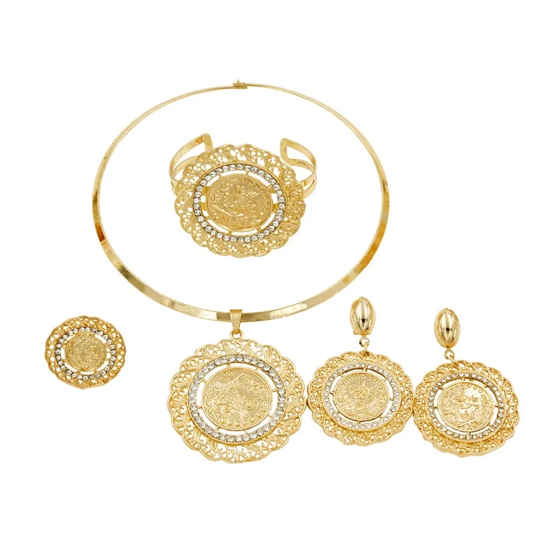

High Quality Bridal Wedding 18 Gold Jewelry Sets Fashion Women Crystal Necklace Ring Earrings Party Charm Jewelry Accessories