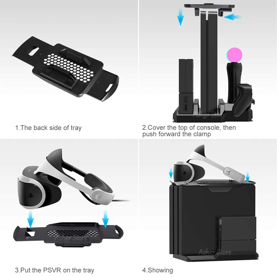 PS4 Pro Slim/PS VR Move вертикальная подставка с вентилятором охлаждающий вентилятор контроллер зарядное устройство зарядная док-станция для sony Playstation 4 и PSVR Move